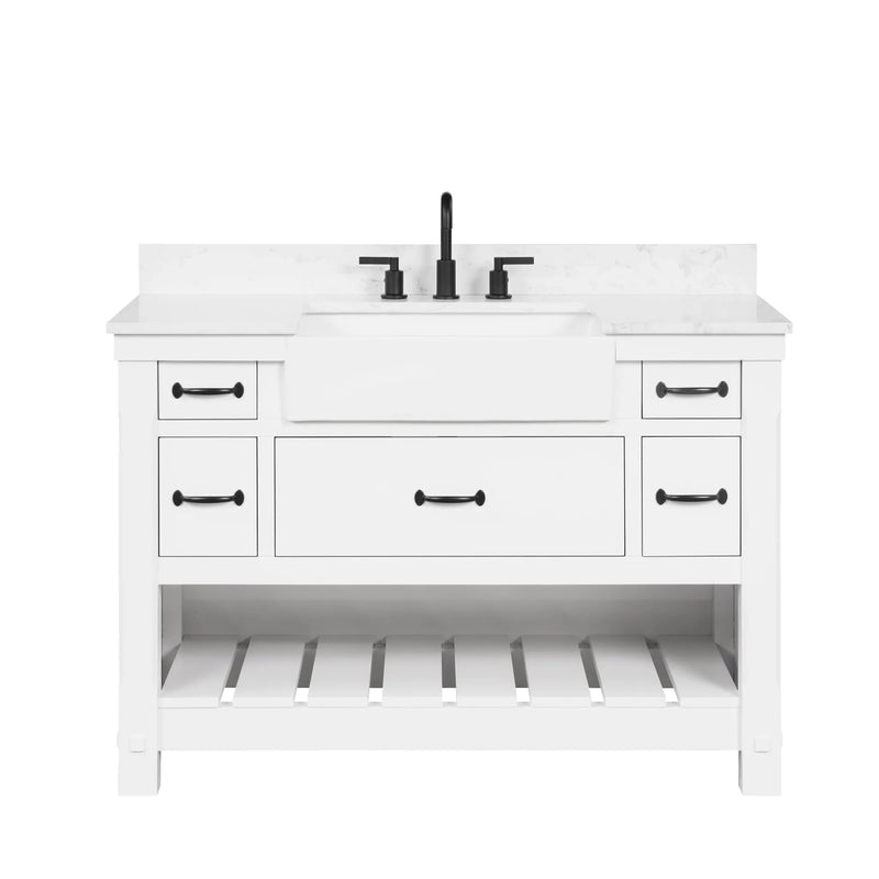Farmington 48" Open Shelf Vanity Set with Premium Carrara Marble Top
