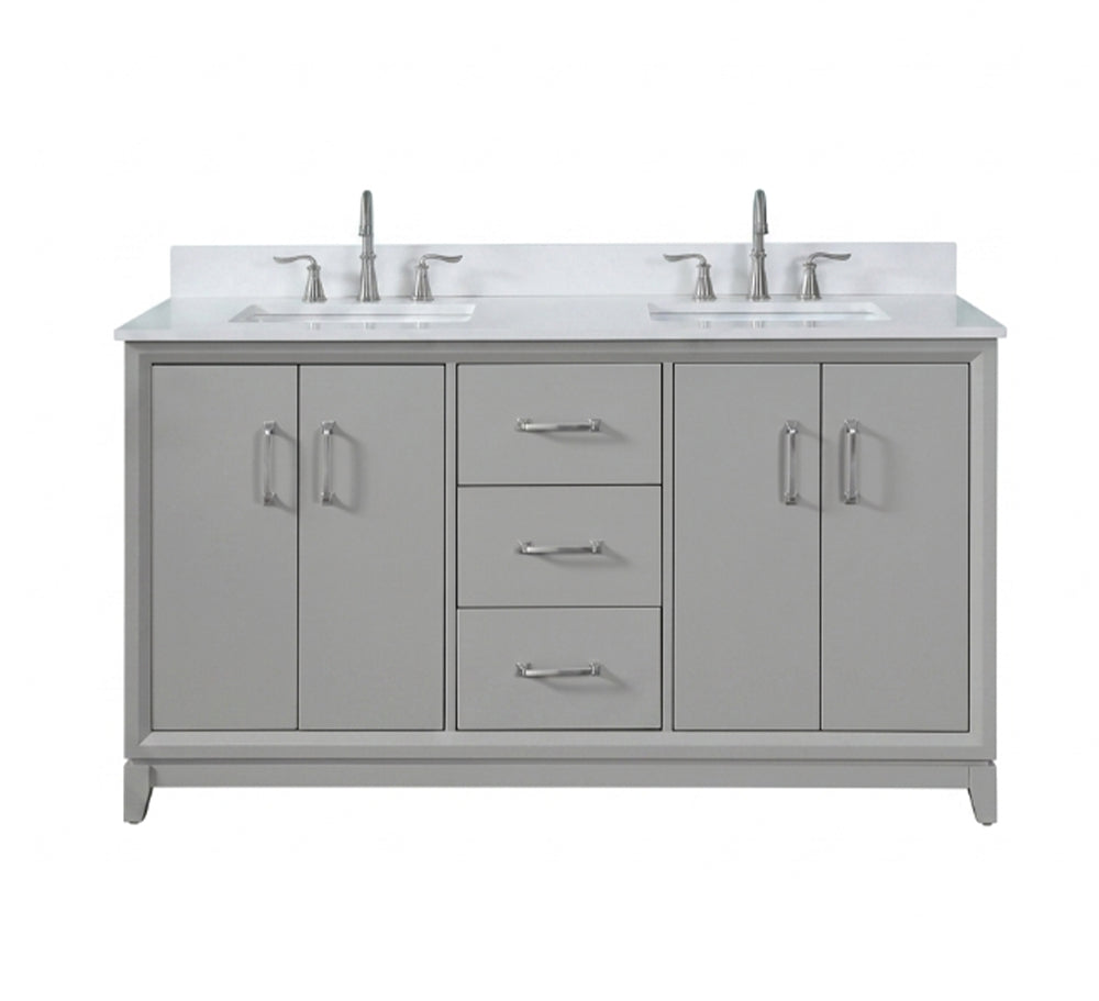 Luton 60" Vanity in Gray with Snow White Quartz Top