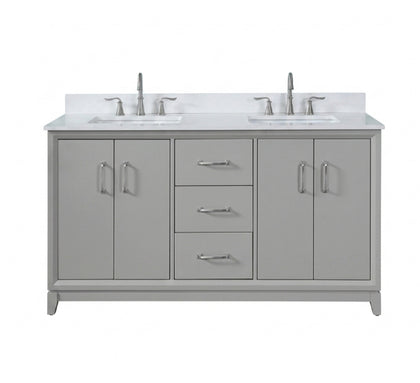 Luton 60" Vanity in Gray with Snow White Quartz Top