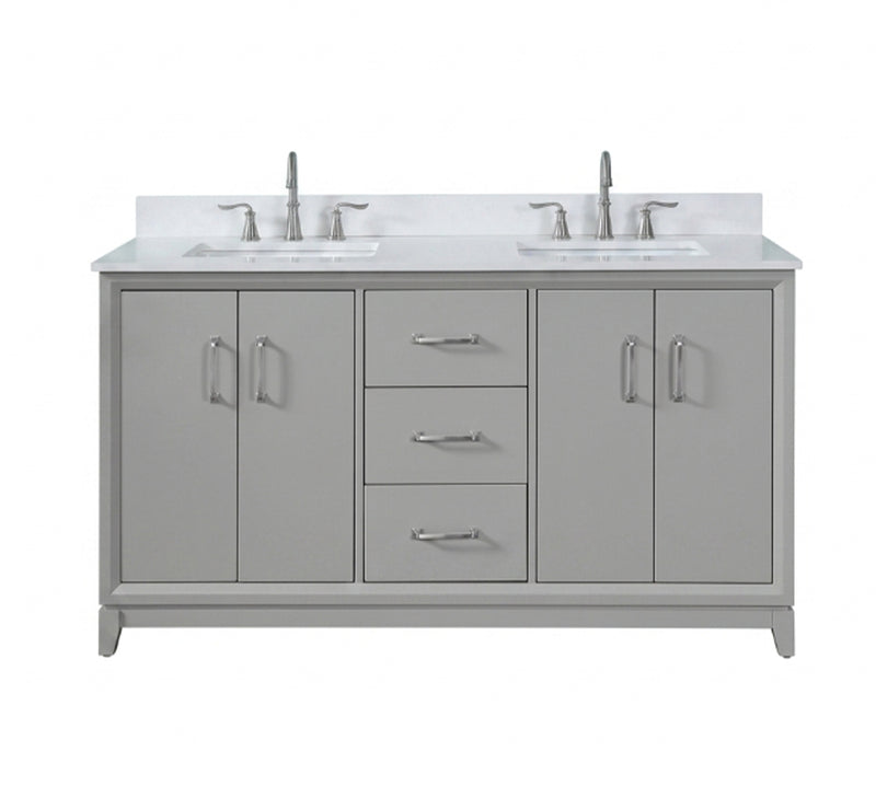 Luton 60" Vanity in Gray with Snow White Quartz Top