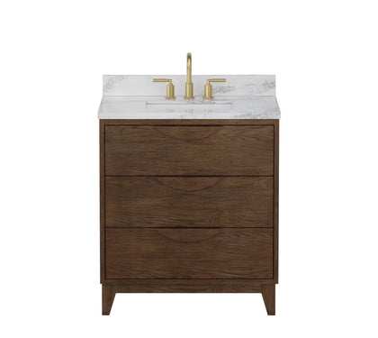 Edmond 30" Vanity Set with Laminated Eased Edge, Calacatta Phoenix Quartz Top in Natural Teak