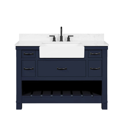 Farmington navy blue 48" Open Shelf Vanity Set with Premium Carrara Marble Top