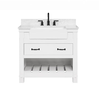 Farmington 36" Open Shelf Vanity Set with Premium Carrara Marble Top
