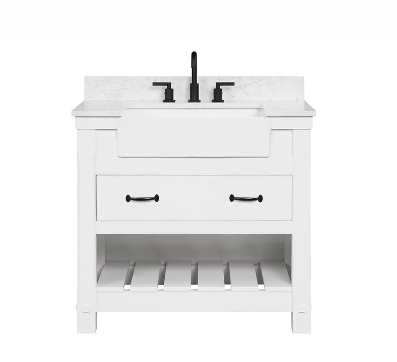 Farmington 36" Open Shelf Vanity Set with Premium Carrara Marble Top
