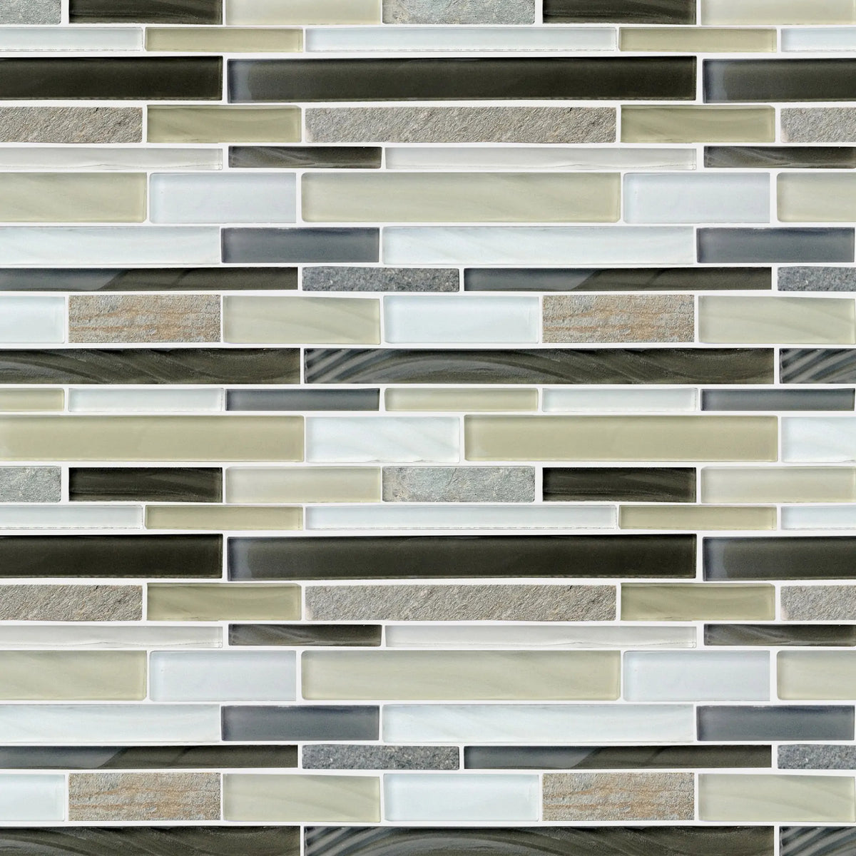 Stone & Glass Mixed Color Random Strip 12-in x 12-in Glass Mosaic Wall Tile( 10 sq. ft. /Box )