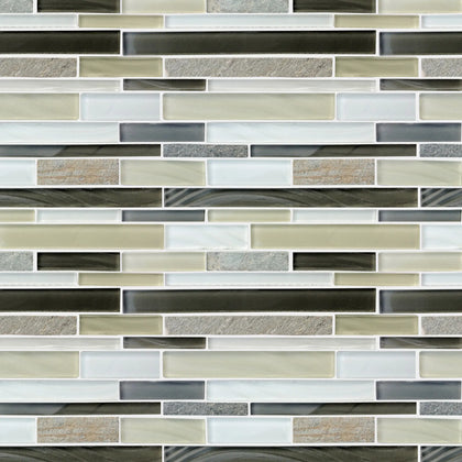 Stone & Glass Mixed Color Random Strip 12-in x 12-in Glass Mosaic Wall Tile( 10 sq. ft. /Box )