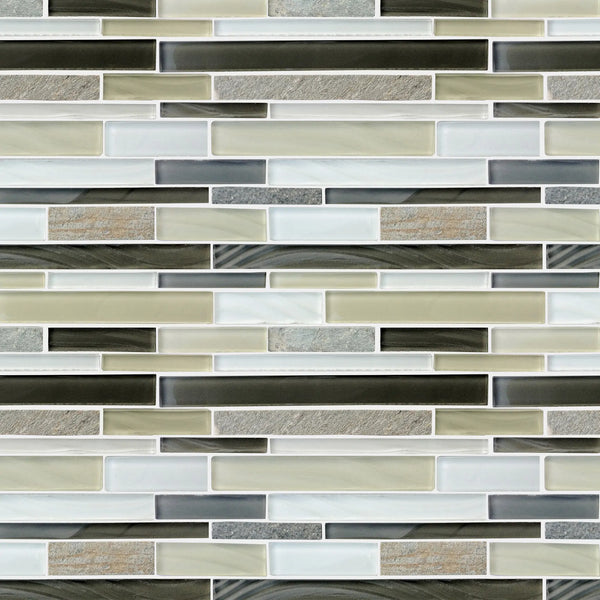 Stone & Glass Mixed Color Random Strip 12-in x 12-in Glass Mosaic Wall Tile( 10 sq. ft. /Box )