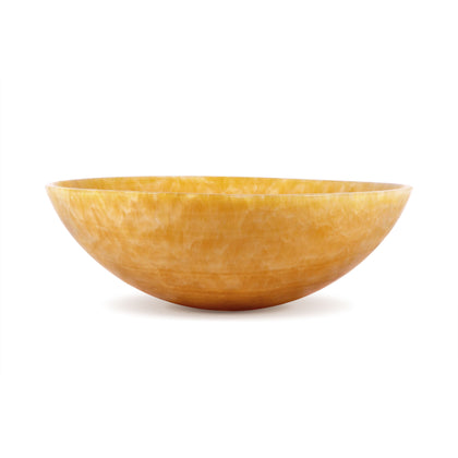 17 inch round honey onyx marble vessel sink, decorative bathroom sink featuring warm amber tones and translucent stone design.
