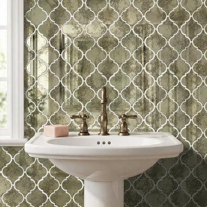 arabesque Lantern Antique Mirror Distressed 12-in x 9-in Glass Mosaic Wall Tile( 7.5 sq. ft. /Box )