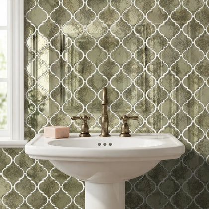 arabesque Lantern Antique Mirror Distressed 12-in x 9-in Glass Mosaic Wall Tile( 7.5 sq. ft. /Box )