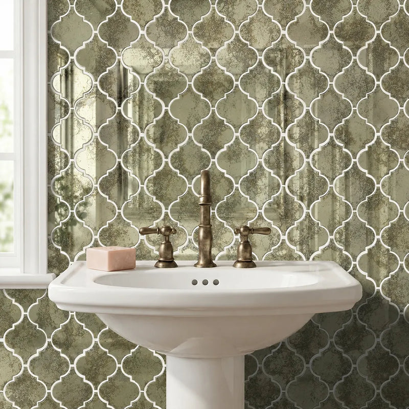 arabesque Lantern Antique Mirror Distressed 12-in x 9-in Glass Mosaic Wall Tile( 7.5 sq. ft. /Box )