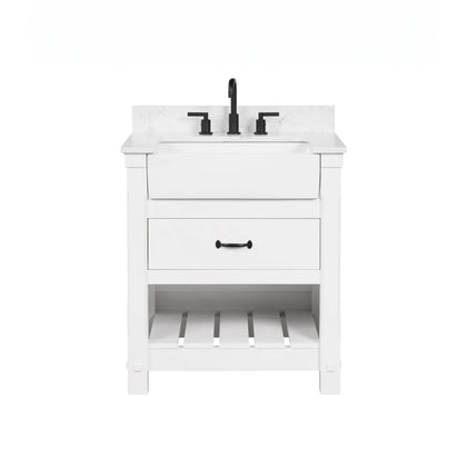 Farmington 30" Open Shelf Vanity Set with Premium Carrara Marble Top