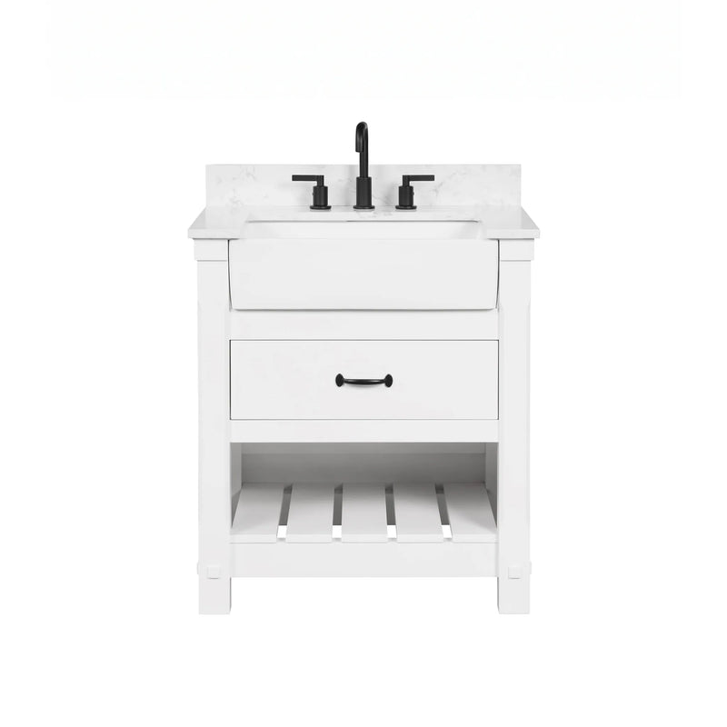 Farmington 30" Open Shelf Vanity Set with Premium Carrara Marble Top