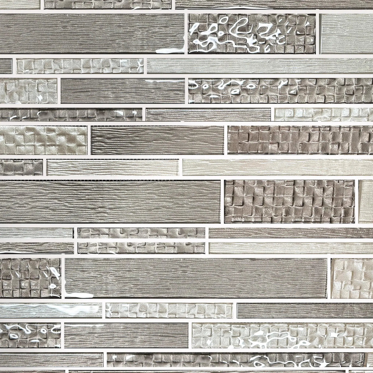 6-in x 18-in Mixed Neutrals Glass Random Strip Mosaic Wall Tile( 7.5 sq. ft. /Box )