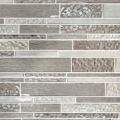 6-in x 18-in Mixed Neutrals Glass Random Strip Mosaic Wall Tile( 7.5 sq. ft. /Box )