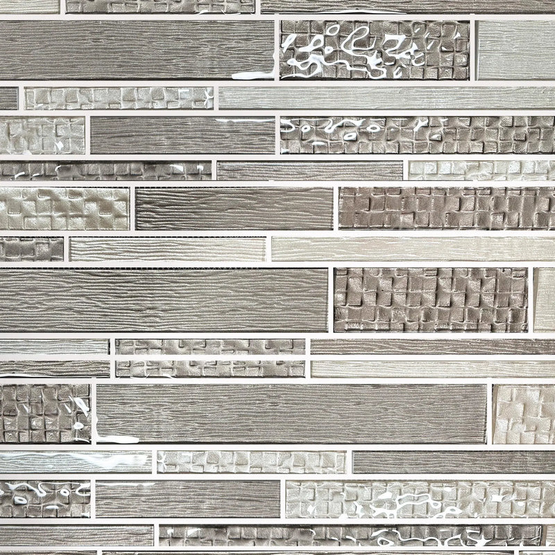 6-in x 18-in Mixed Neutrals Glass Random Strip Mosaic Wall Tile( 7.5 sq. ft. /Box )