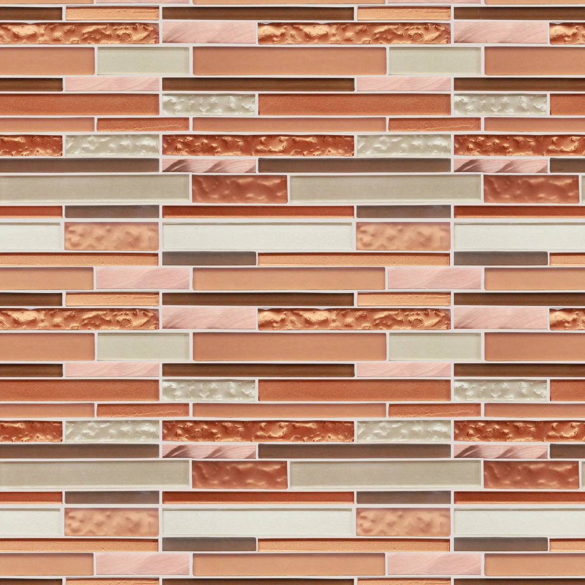 Sample display board featuring Sunset Ridge Glass Mosaic Wall Tile – bright and colorful 12x12 inch glass mosaic for showroom or presentation.