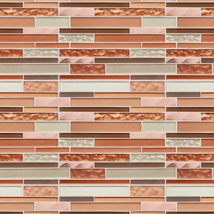 Sample display board featuring Sunset Ridge Glass Mosaic Wall Tile – bright and colorful 12x12 inch glass mosaic for showroom or presentation.