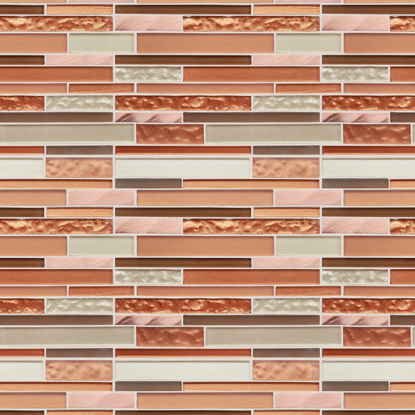 Sample display board featuring Sunset Ridge Glass Mosaic Wall Tile – bright and colorful 12x12 inch glass mosaic for showroom or presentation.