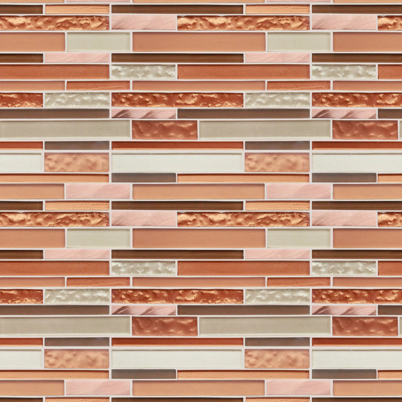 Sample display board featuring Sunset Ridge Glass Mosaic Wall Tile – bright and colorful 12x12 inch glass mosaic for showroom or presentation.