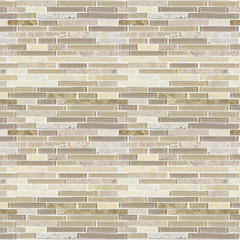 Sandy Dune Marble & Glass Random Strip 12-in x 12-in Glass Mosaic Wall Tile( 10 sq. ft. /Box )