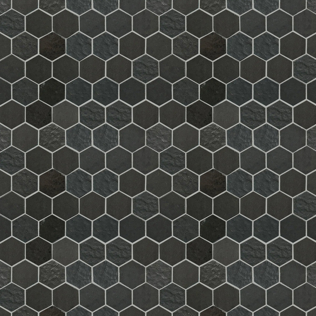 Display board featuring Ancient Sky 2" Hexagon Mosaic Tiles – arranged to show tile pattern and texture