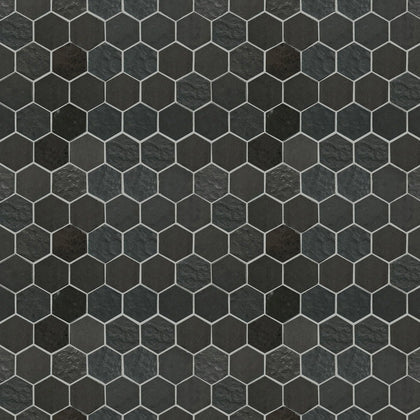 Display board featuring Ancient Sky 2" Hexagon Mosaic Tiles – arranged to show tile pattern and texture