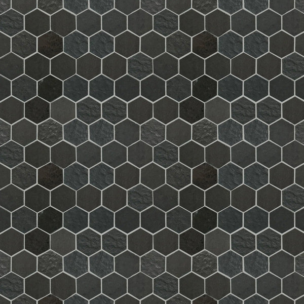 Display board featuring Ancient Sky 2" Hexagon Mosaic Tiles – arranged to show tile pattern and texture
