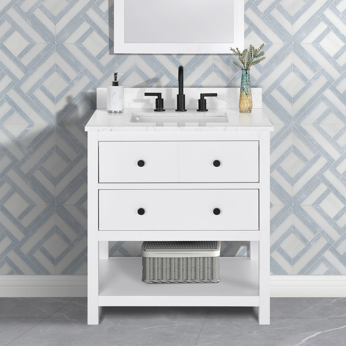 Encino 30" Single Vanity With Carrara White Quartz Stone Top