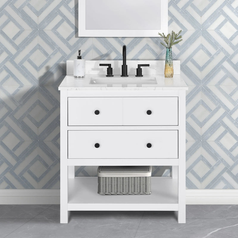 Encino 30" Single Vanity With Carrara White Quartz Stone Top