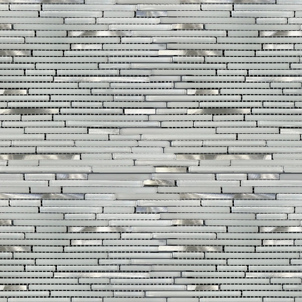 White Shadow Glass Mix Thin Strip 12-in x 12-in Glass Mosaic Wall Tile( 10 sq. ft. /Box )