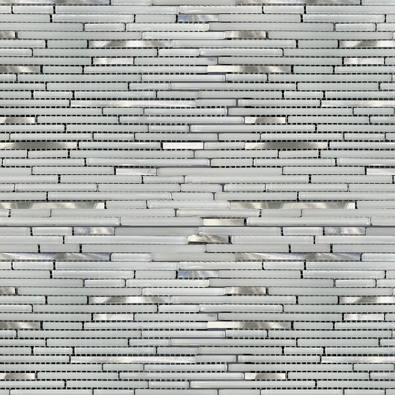 White Shadow Glass Mix Thin Strip Glass Mosaic Wall Tile - Sample (Product Shown is Full Size)