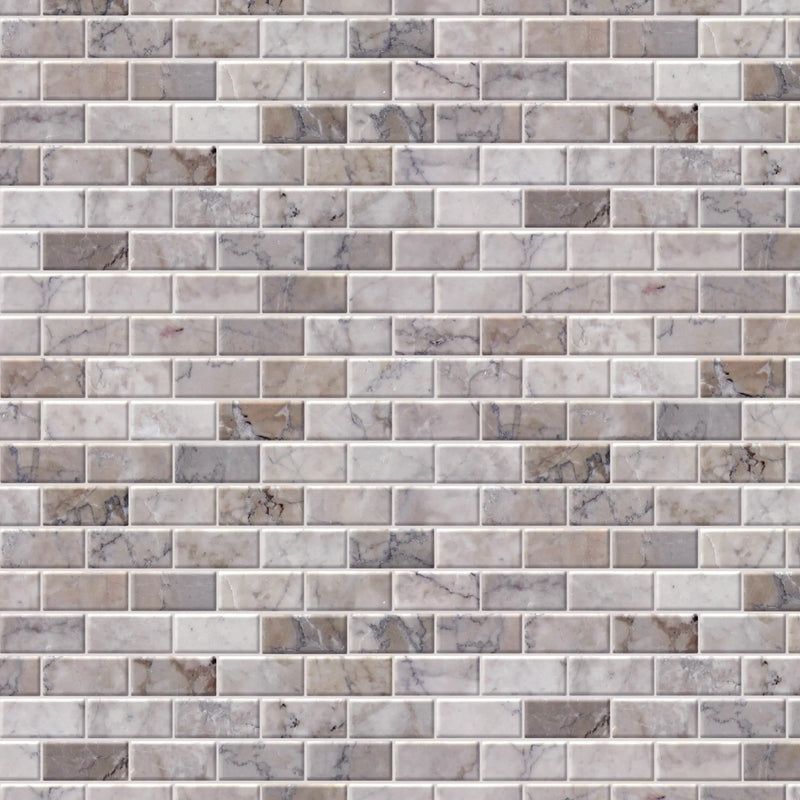 1-in x 2-in Gray Cloud 12-in x 11-in Polished Marble Mosaic Wall Tile( 4.6 sq. ft. /Box )