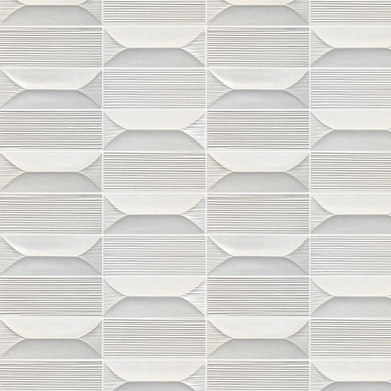 Technical drawing of Abstract Cream Porcelain Mosaic Tile – 3D texture tile with dimensions and usage specs