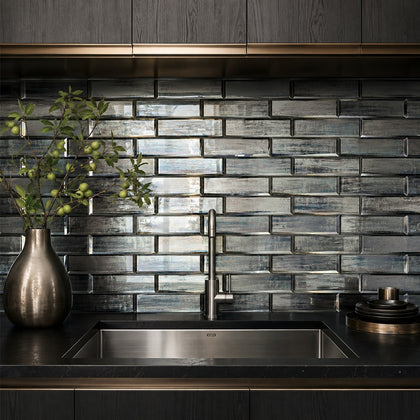 Blue & Gray Wood  Grain 12-in x 12-in 3D Glass Mosaic Wall Tile( 10 sq. ft. /Box )