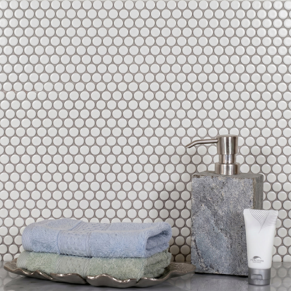 Penny Round White 12.4-in x 11-1/2 Matte Glazed Porcelain Mosaic Floor and Wall Tile( 20 sq. ft. /Box )