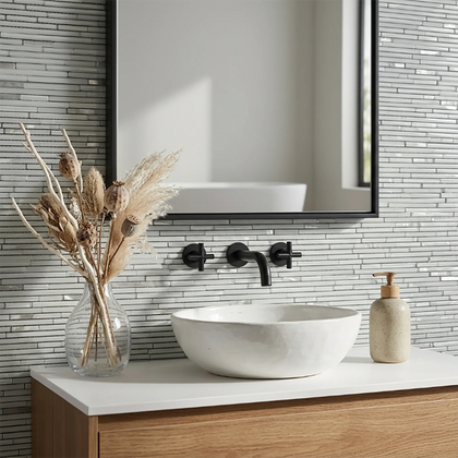 White Shadow Glass Mix Thin Strip 12-in x 12-in Glass Mosaic Wall Tile( 20 sq. ft. /Box )