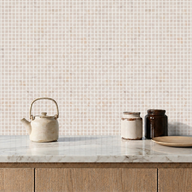 Cream Marfil 12-in x 12-in Polished Mosaic Floor and Wall Tile( 5 sq. ft. /Box )