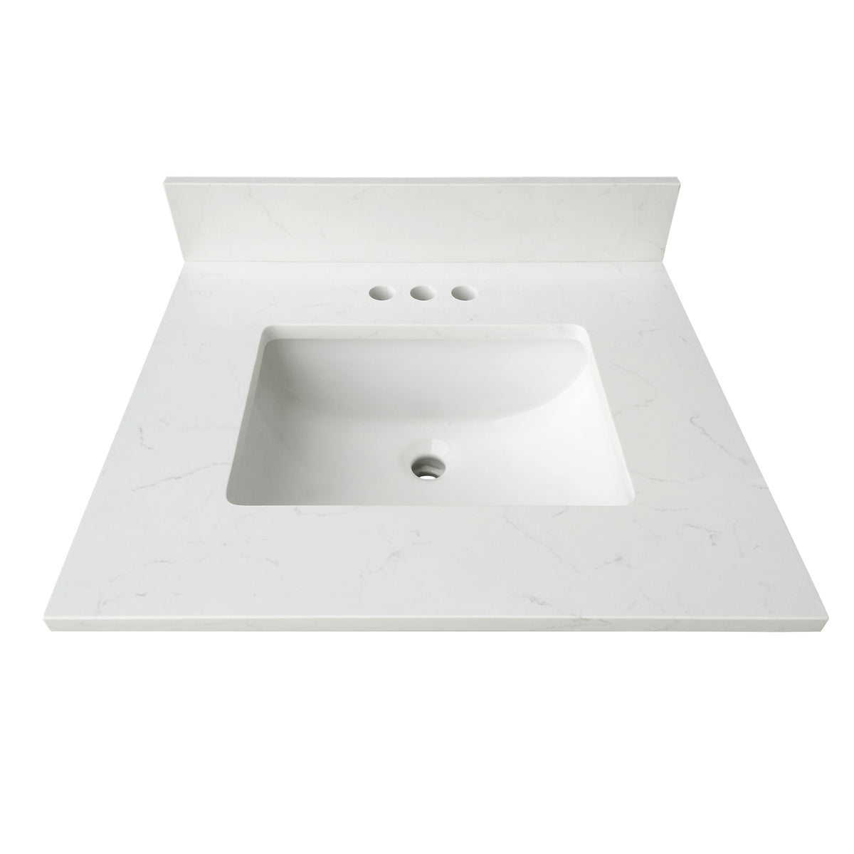 25" Carrara Quartz Vanity Top with Sink, featuring a sleek white surface and a modern sink design.