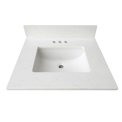 25" Carrara Quartz Vanity Top with Sink, featuring a sleek white surface and a modern sink design.
