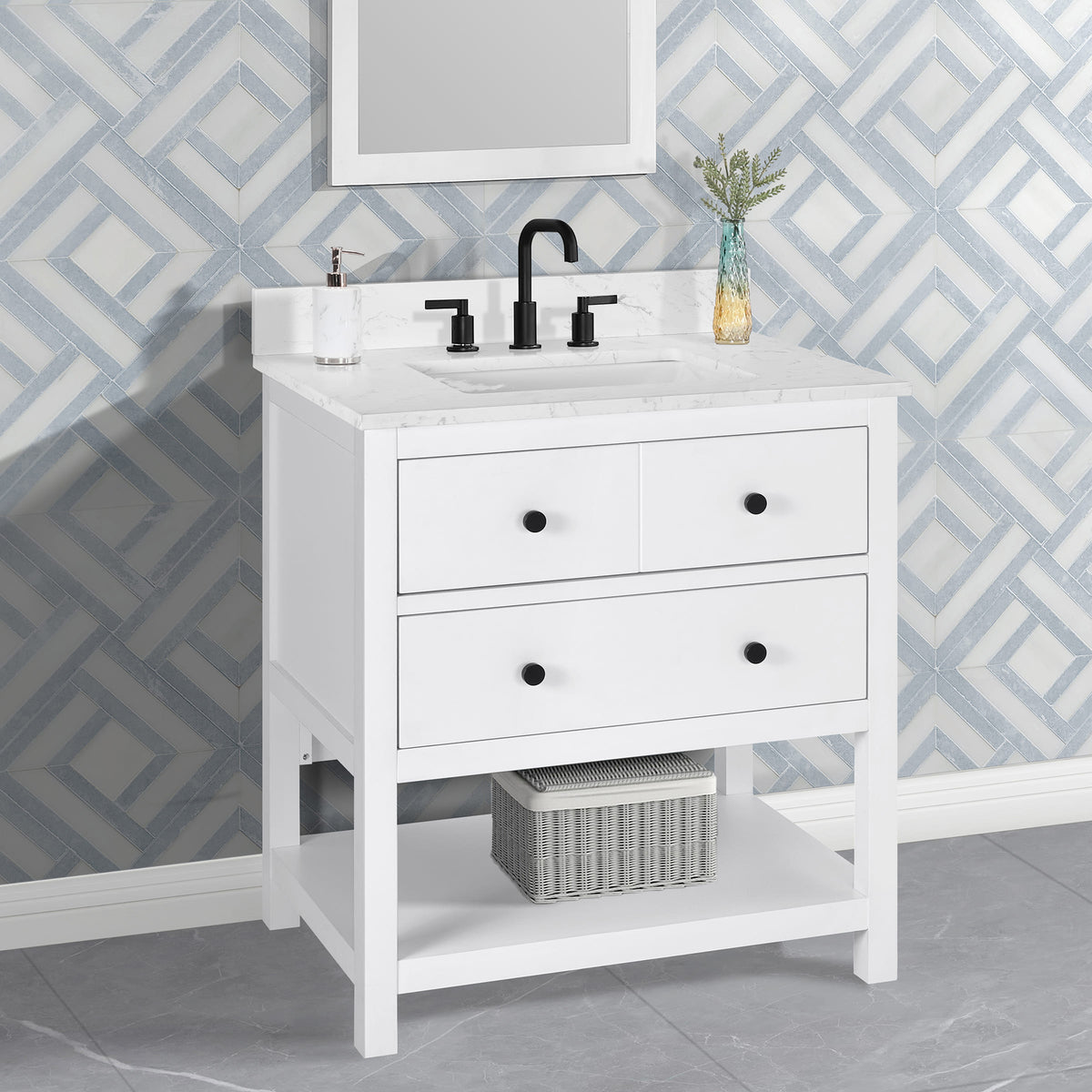 Encino 30" Single Vanity With Carrara White Quartz Stone Top