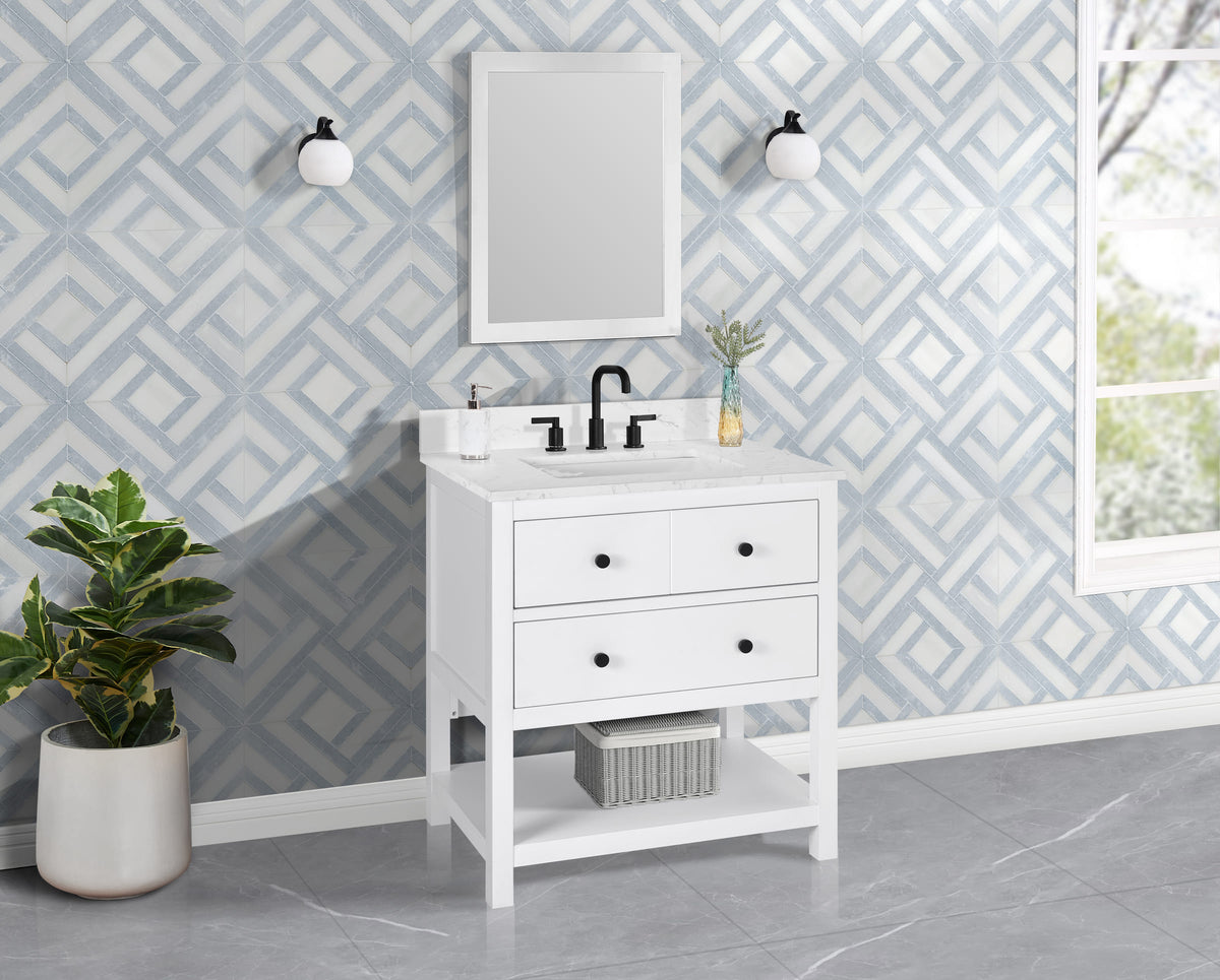 Encino 30" Single Vanity With Carrara White Quartz Stone Top