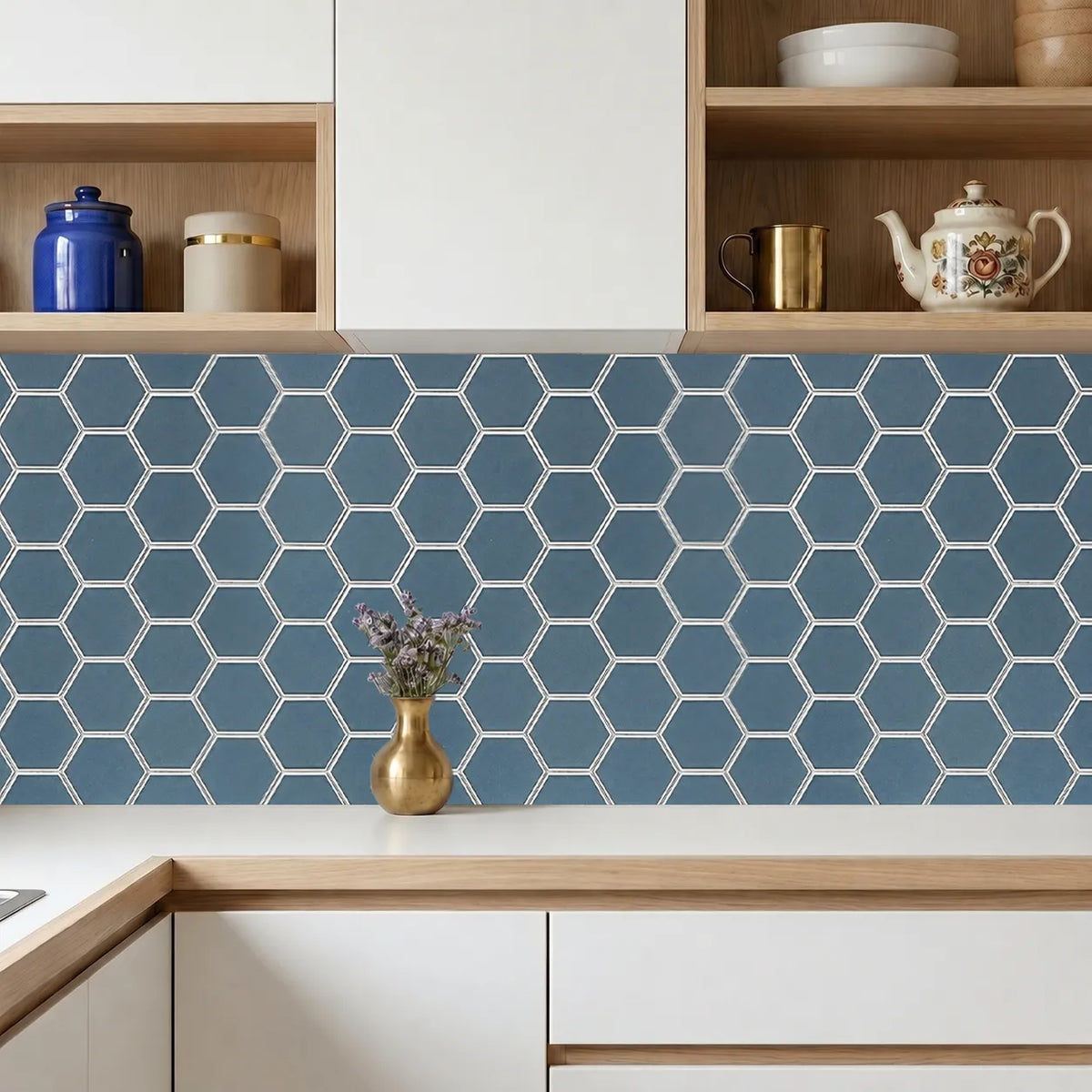 3-in Hexagon Dark Blue Glass with Silver Edge 11-in x 9-in Glass Mosaic Wall Tile( 7 sq. ft. /Box )