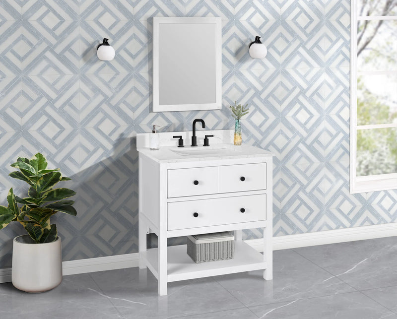 Encino 30" Single Vanity With Carrara White Quartz Stone Top