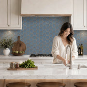 3-in Hexagon Dark Blue Glass with Silver Edge 11-in x 9-in Glass Mosaic Wall Tile( 7 sq. ft. /Box )