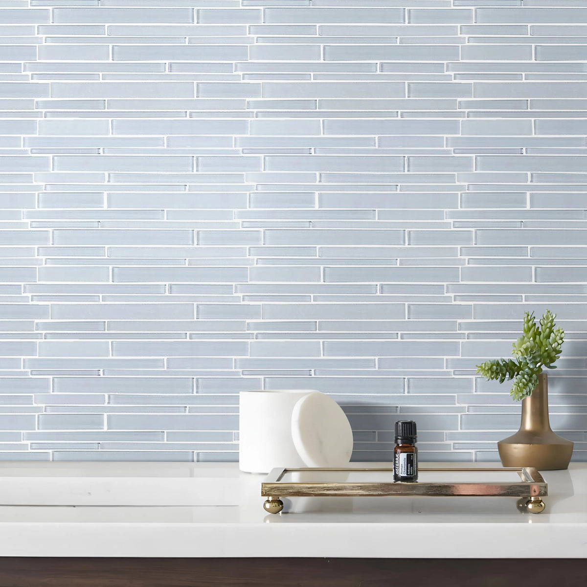 Ice Block Random Strip 12-in x 12-in Glass Mosaic Wall Tile( 10 sq. ft. /Box )