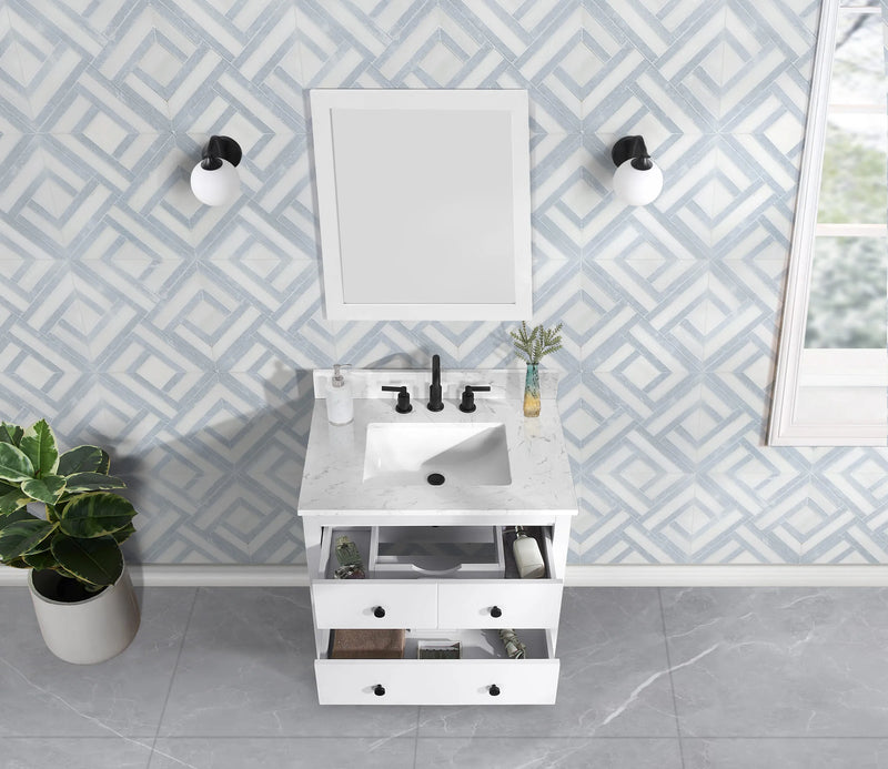 Encino 30" Single Vanity With Carrara White Quartz Stone Top