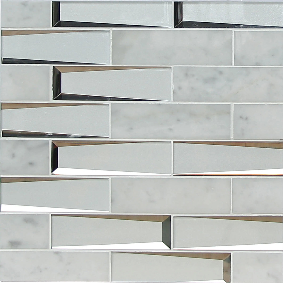Carrara Marble & 3D Glass Mix 12-in x 12-in Glass Mosaic Wall Tile( 10 sq. ft. /Box )