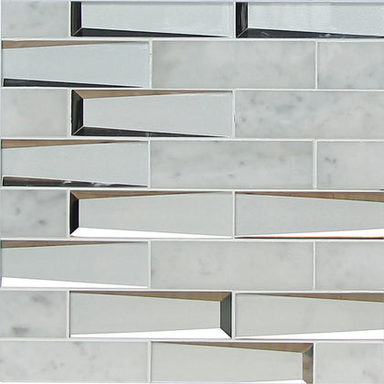 Carrara Marble & 3D Glass Mix 12-in x 12-in Glass Mosaic Wall Tile( 10 sq. ft. /Box )