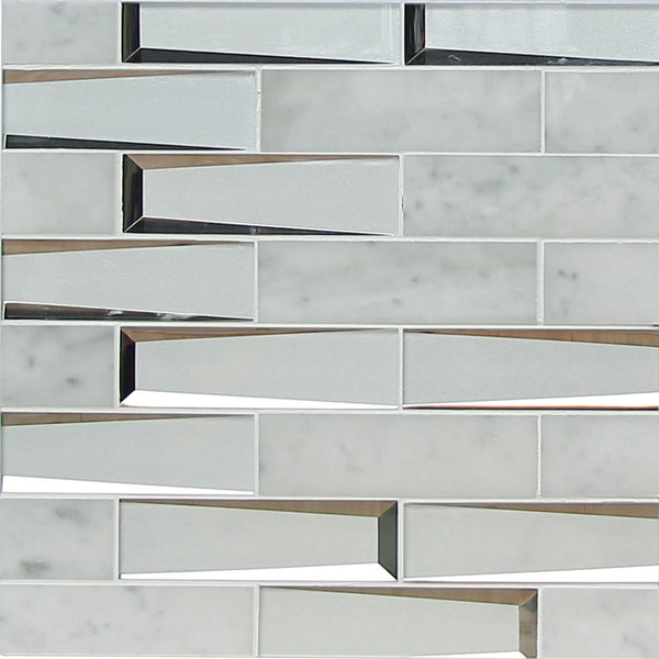 Carrara Marble & 3D Glass Mix 12-in x 12-in Glass Mosaic Wall Tile( 10 sq. ft. /Box )